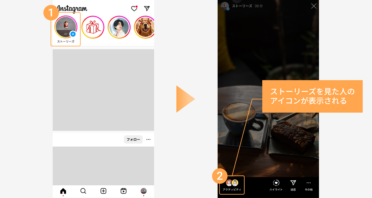 ストーリーズに付いた足跡を確認する方法